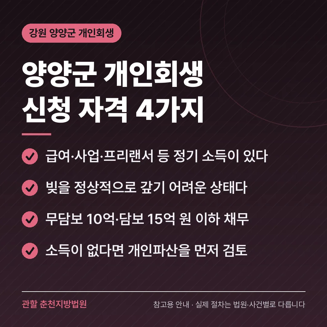 강원 양양군 개인회생 신청 자격 4가지 강원 양양군 개인회생 신청 자격 4가지
