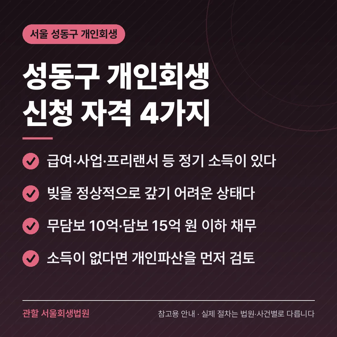 서울 성동구 개인회생 신청 자격 4가지