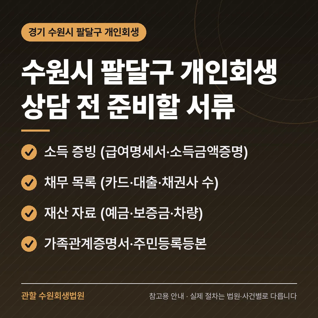 경기 수원시 팔달구 개인회생 상담 전 준비 서류