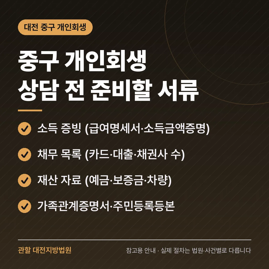대전 중구 개인회생 상담 전 준비 서류 대전 중구 개인회생 상담 전 준비 서류