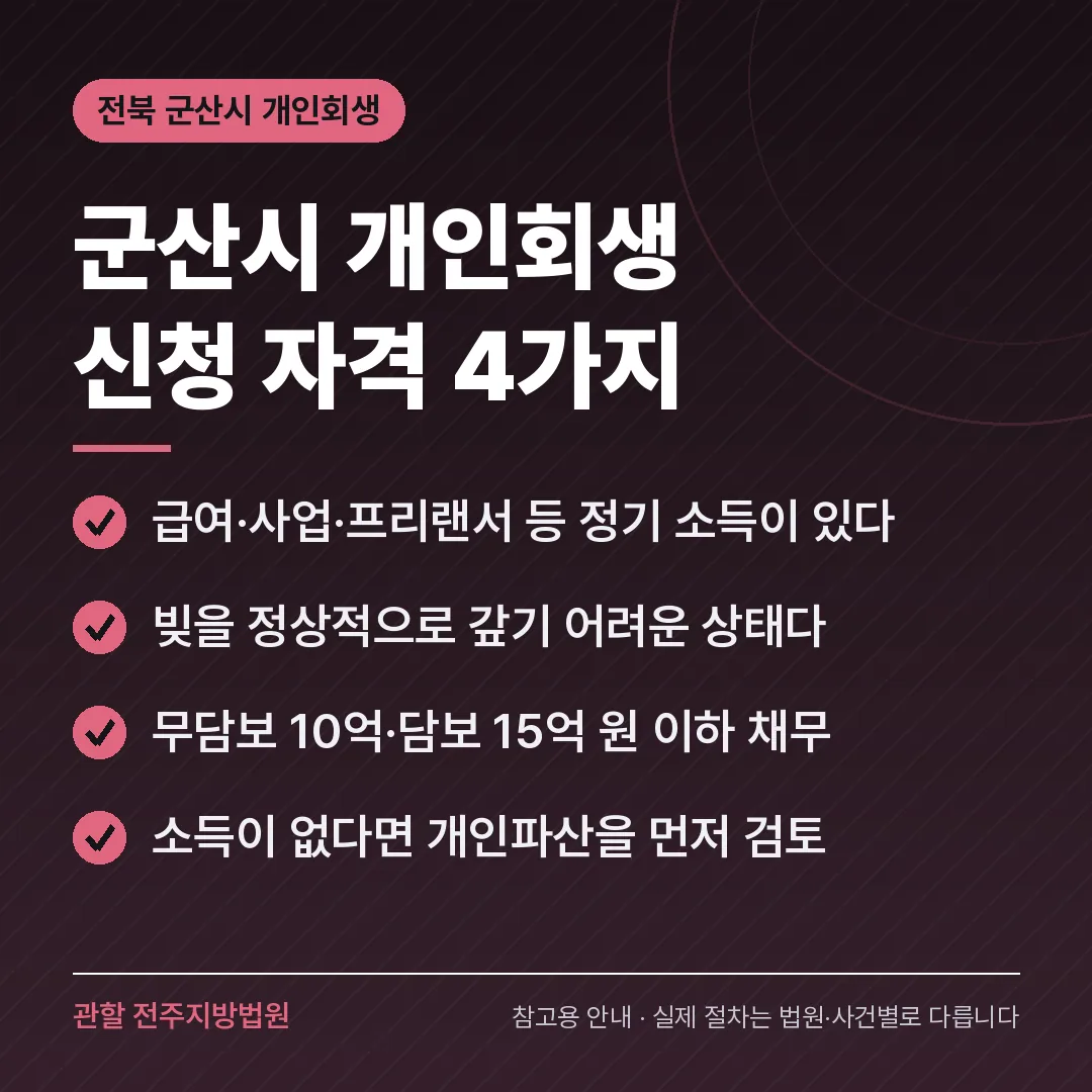 전북 군산시 개인회생 신청 자격 4가지 전북 군산시 개인회생 신청 자격 4가지