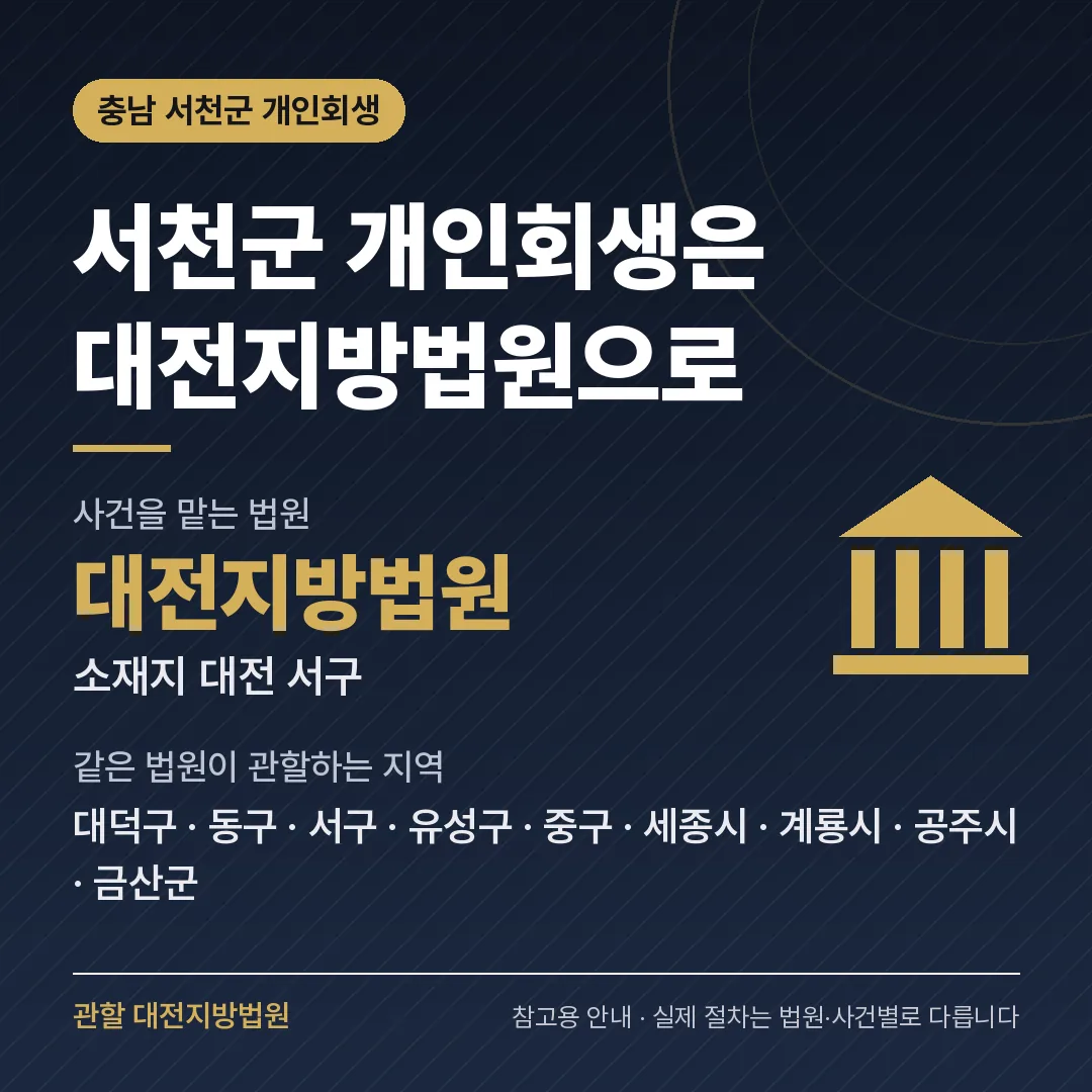 충남 서천군 개인회생 관할 법원 — 대전지방법원 충남 서천군 개인회생 관할 법원 — 대전지방법원